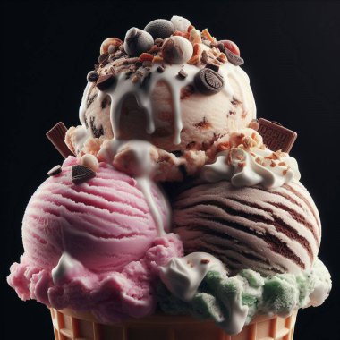 A set of ice cream bowls with different flavors