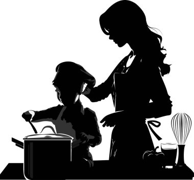 anne ve çocuk küçük şef