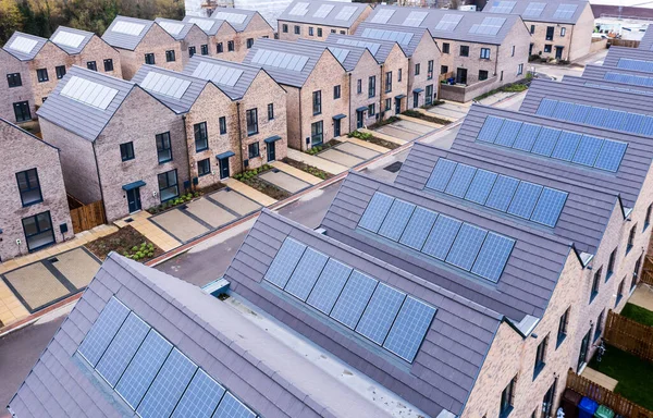 Вид Воздуха Ряды Новых Построенных Энергоэффективных Модульных Домов Террасами Великобритании — стоковое фото