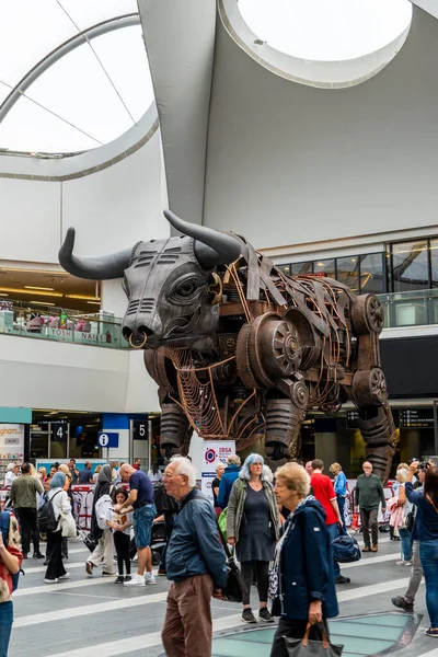 stock image BIRMINGHAM NEW STREET STATION, UK - AUGUST 23, 2023.  Ozzy the mechanical bull used as a mascot for the Commonwealth Games now stands in the concourse of Birmingham New Street Railway Station