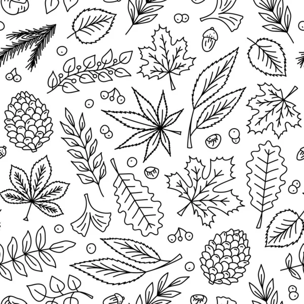 Διάνυσμα Χέρι Που Φθινόπωρο Φύλλα Doodle Αδιάλειπτη Μοτίβο Στυλ Γραμμή — Διανυσματικό Αρχείο
