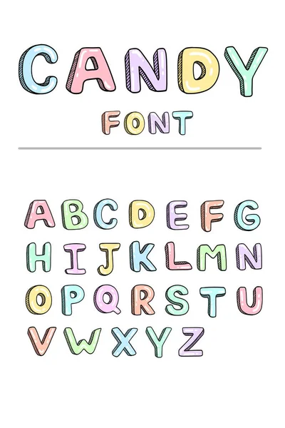 Digital Illustration Calligraphy Lettering Candy English Alphabet Pastel Set — Stock Vector