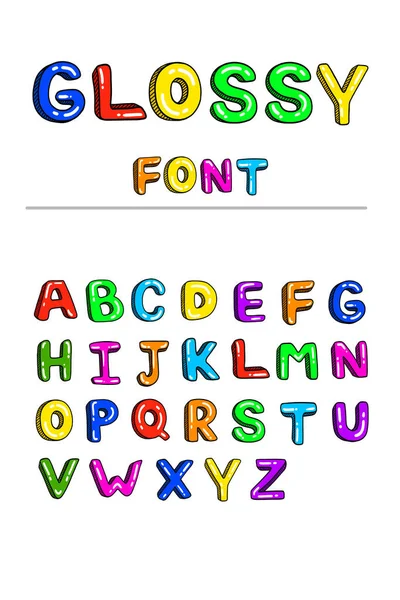 Digital Illustration Calligraphy Lettering Glossy English Alphabet Set — Stock Vector