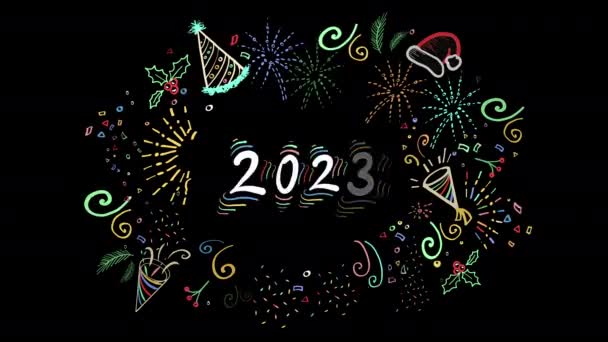 2023新年快乐渲染 黑色涂鸦卡 — 图库视频影像