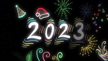 Siyah tahtada parlayan 2023 mutlu yeni yıl kartı 