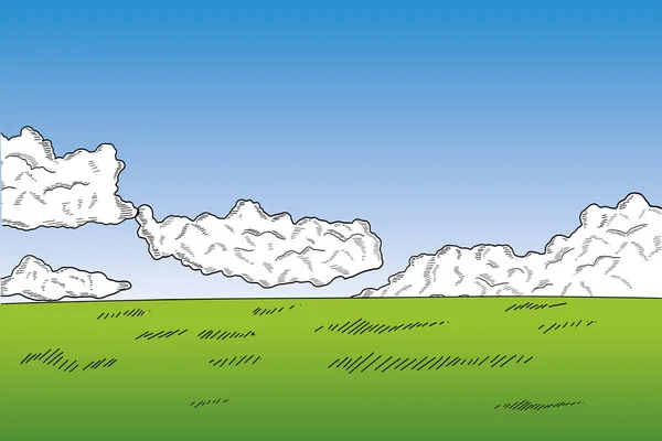 Ilustración Del Cielo Las Nubes Con Fondo Verde — Vector de stock