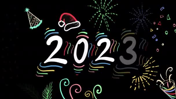 Świecące 2023 Szczęśliwy Nowy Rok Karty Czarnej Tablicy — Wideo stockowe