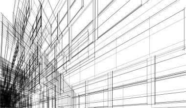 Grafik çizimi. siyah beyaz bina inşaatı