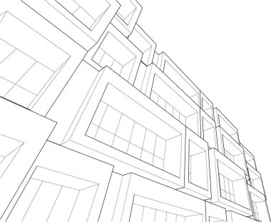 Evin geometrik 3D grafik çizimi. siyah beyaz bina inşaatı