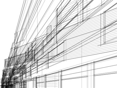 Grafik çizimi. siyah beyaz bina inşaatı