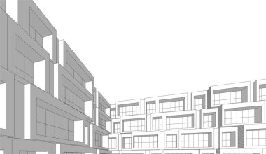 Evin üç boyutlu çizimi. siyah beyaz bina inşaatı