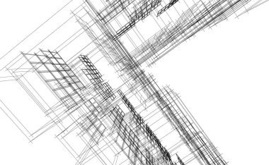 Ev modelliği. Çizimde soyut geometrik çizgiler. siyah ve beyaz sanat