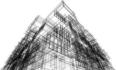 Bakış açısıyla soyut mimari çizim. siyah ve beyaz sanat