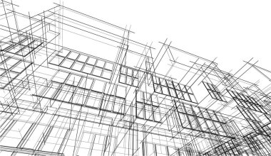 Bakış açısıyla soyut mimari çizim. siyah ve beyaz sanat