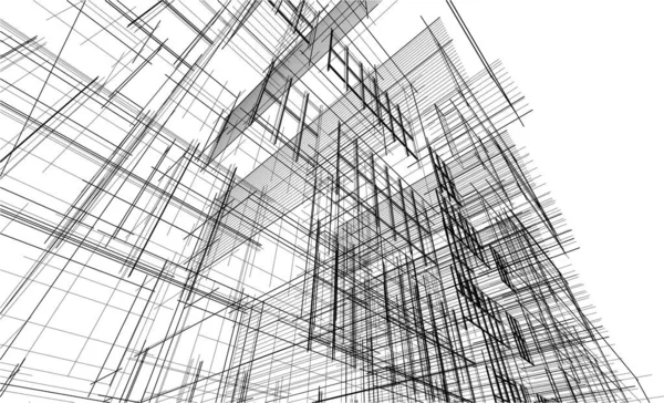 Grafický Náčrt Domu Černobílá Stavba Budovy — Stockový vektor