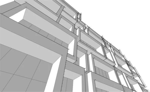 Geometrický Projekt Digitální Model Náčrtu Domu Černobílá Stavba Budovy — Stockový vektor