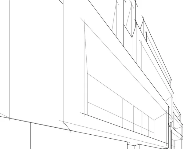 部屋と家の計画の黒と白のスケッチ 3Dグラフィックイラスト — ストックベクタ