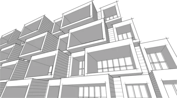 房屋的几何三维图形模型草图 黑白建筑的建造 — 图库矢量图片