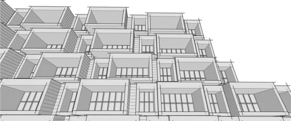 Esbozo Geométrico Modelo Gráfico Casa Construcción Edificios Blanco Negro — Vector de stock
