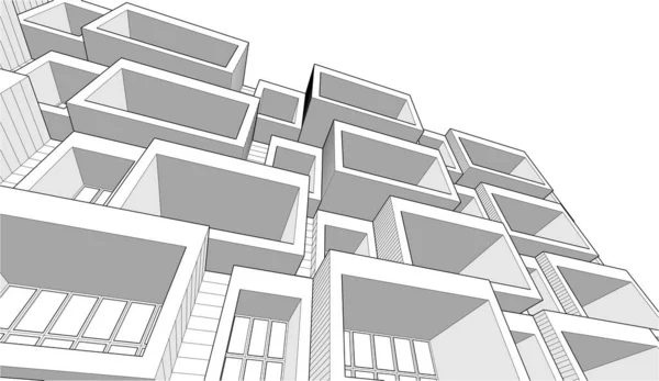Geometrický Grafický Model Náčrtu Domu Černobílá Stavba Budovy — Stockový vektor