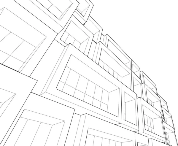 Modelo Gráfico Geométrico Esboço Casa Construção Edifício Preto Branco —  Vetores de Stock