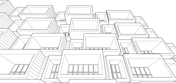 Γεωμετρικό Τρισδιάστατο Γραφικό Μοντέλο Του Σπιτιού Ασπρόμαυρη Κατασκευή Κτιρίων — Διανυσματικό Αρχείο