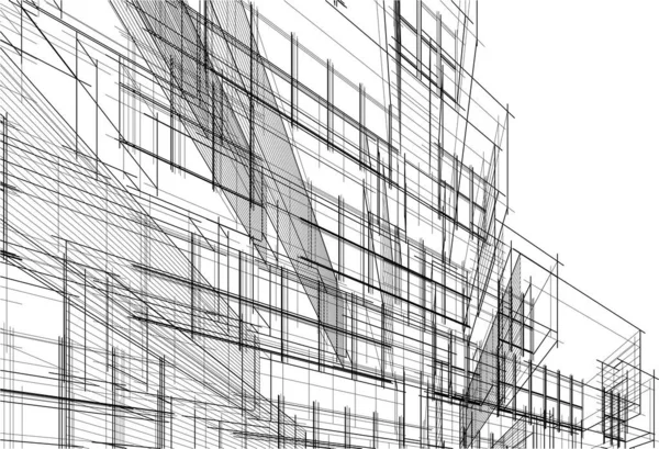 Disegno Grafico Schizzo Casa Costruzione Edificio Bianco Nero — Vettoriale Stock