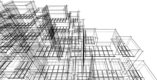 Графічний Ескіз Будинку Чорно Біле Будівництво — стоковий вектор