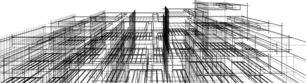Szkic Graficzny Domu Czarno Biała Konstrukcja Budynku — Wektor stockowy