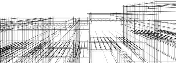 Resumo Quadrados Geométricos Casa Modelagem Esboço Ilustração Arte Preto Branco — Vetor de Stock