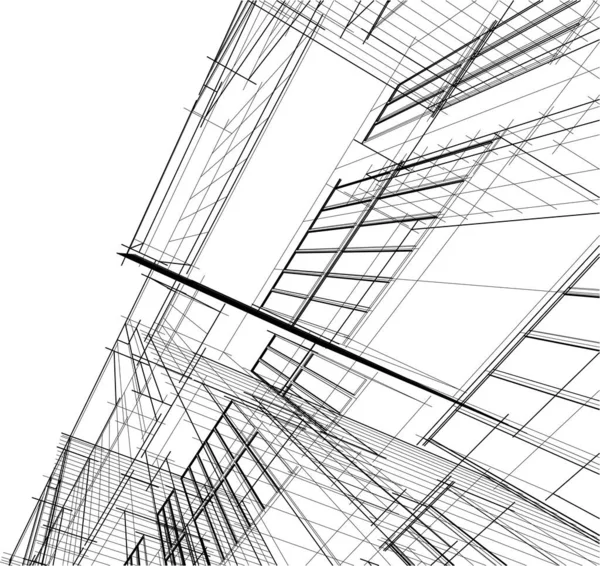 Abstracte Geometrische Vierkanten Huismodel Schets Illustratie Zwart Wit Kunst — Stockvector