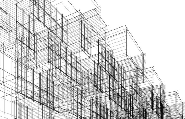 Αφηρημένα Γεωμετρικά Τετράγωνα Σπίτι Μοντελοποίηση Σκίτσο Εικόνα Ασπρόμαυρη Τέχνη — Διανυσματικό Αρχείο