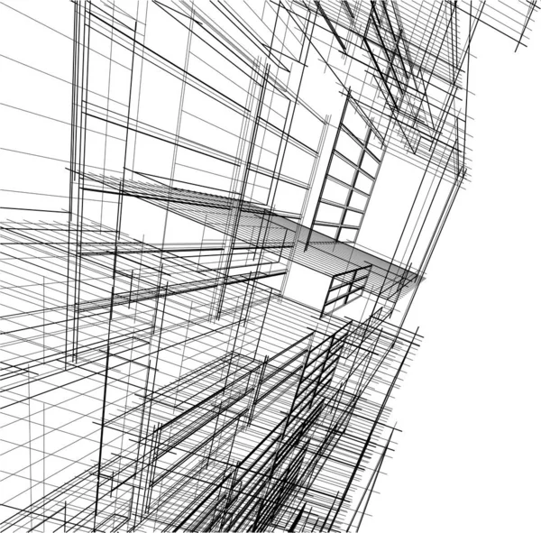 Elvont Geometriai Négyzetek Ház Modellezés Vázlat Illusztráció Fekete Fehér Művészet — Stock Vector