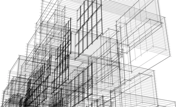 Αφηρημένα Γεωμετρικά Τετράγωνα Σπίτι Μοντελοποίηση Σκίτσο Εικόνα Ασπρόμαυρη Τέχνη — Διανυσματικό Αρχείο