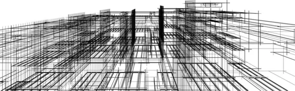 Quadrati Geometrici Astratti Casa Modellazione Schizzo Illustrazione Arte Bianco Nero — Vettoriale Stock
