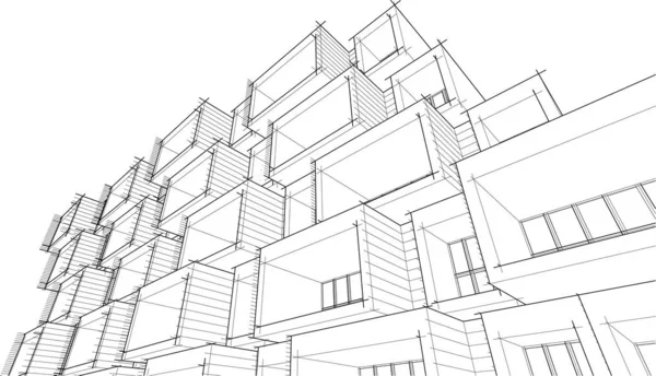Esbozo Geométrico Modelo Gráfico Casa Construcción Edificios Blanco Negro — Archivo Imágenes Vectoriales