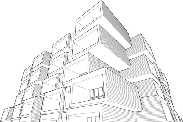 Geometrický Grafický Model Náčrtu Domu Černobílá Stavba Budovy — Stockový vektor