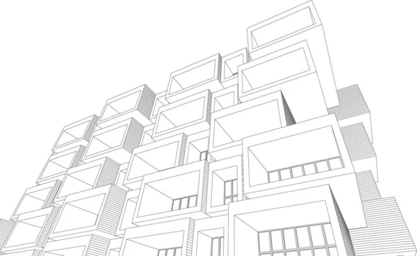 Grafický Model Náčrtu Domu Černobílá Stavba Budovy — Stockový vektor