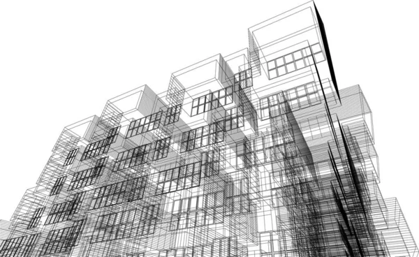 Modelo Gráfico Esboço Casa Construção Edifício Preto Branco — Vetor de Stock
