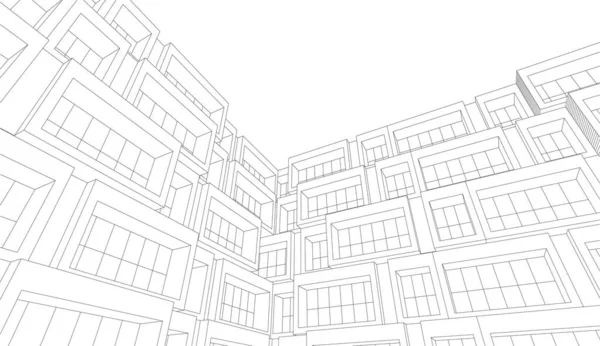 Bosquejo Modelo Gráfico Casa Construcción Edificios Blanco Negro — Vector de stock