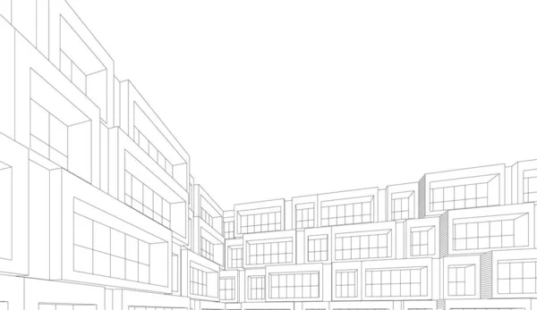 Графическая Модель Эскиза Дома Черно Белое Строительство — стоковый вектор
