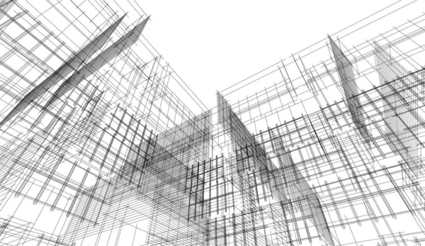 Abstrakta Geometriska Kvadrater Hus Modellering Skiss Illustration Svartvit Konst — Stock vektor