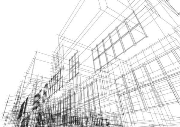 Geometrische Vierkanten Huismodellen Maken Abstracte Lijnen Schets Zwart Wit Kunst — Stockvector