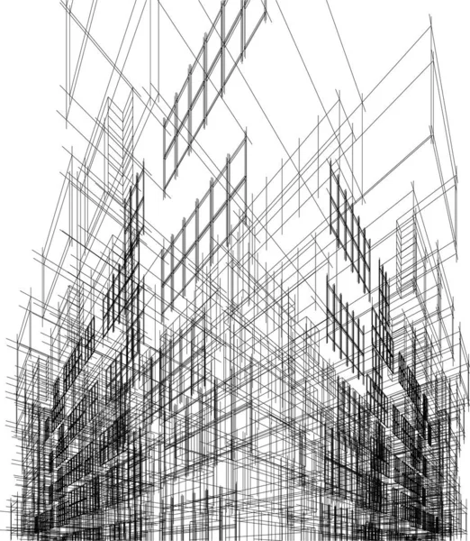 Cuadrados Geométricos Modelado Casa Líneas Abstractas Boceto Arte Blanco Negro — Archivo Imágenes Vectoriales
