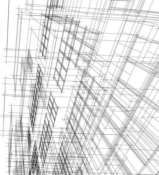 Quadrados Geométricos Modelagem Casa Linhas Abstratas Esboço Arte Preto Branco —  Vetores de Stock