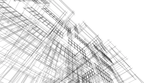 Geometriai Négyzetek Lakásmodellkedés Elvont Vonalak Vázlatban Fekete Fehér Művészet — Stock Vector