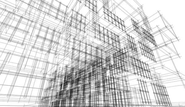 Geometrische Vierkanten Huismodellen Maken Abstracte Lijnen Schets Zwart Wit Kunst — Stockvector