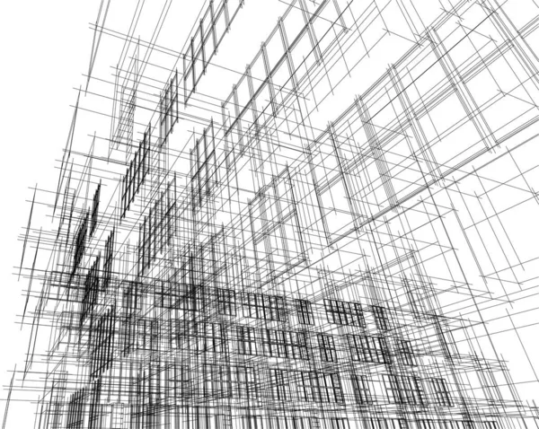 Hausmodellierung Abstrakte Geometrische Linien Skizze Schwarzweiß Kunst — Stockvektor