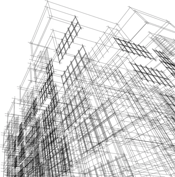 Hausmodellierung Abstrakte Geometrische Linien Skizze Schwarzweiß Kunst — Stockvektor
