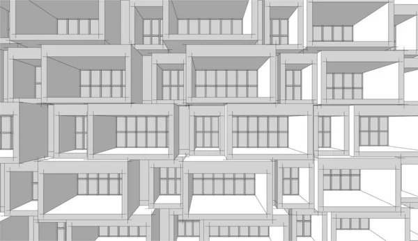 Evin Boyutlu Çizimi Siyah Beyaz Bina Inşaatı — Stok Vektör